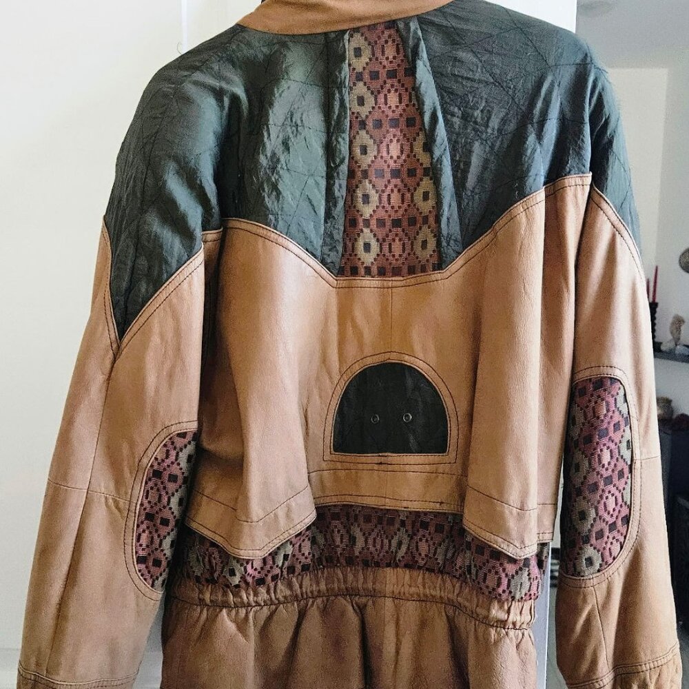 Leather & Suede Patchwork bomber jacket, vintage women's style - Picture 4 of 9